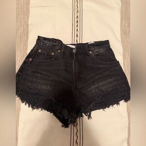 ZARA Black Distressed Denim Shorts